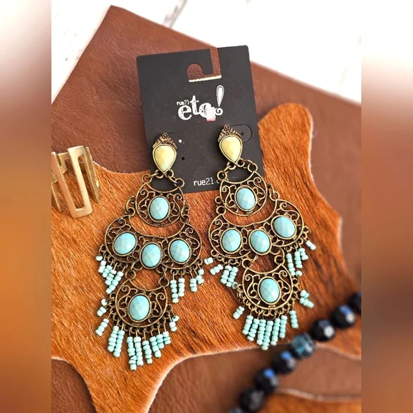 Jewelry LOT 5 Pieces New & Used Turquoise Western Earrings, Necklace, Bracelet - Picture 4 of 6